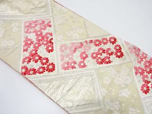 アンティーク　匠栄織物製　桧垣に花・古典柄織り出し袋帯（材料）